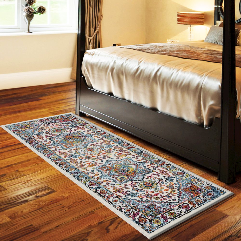 Fusion Olefin Area Rug Indoor in White/Blue, 2'3" x 7'. Picture 2