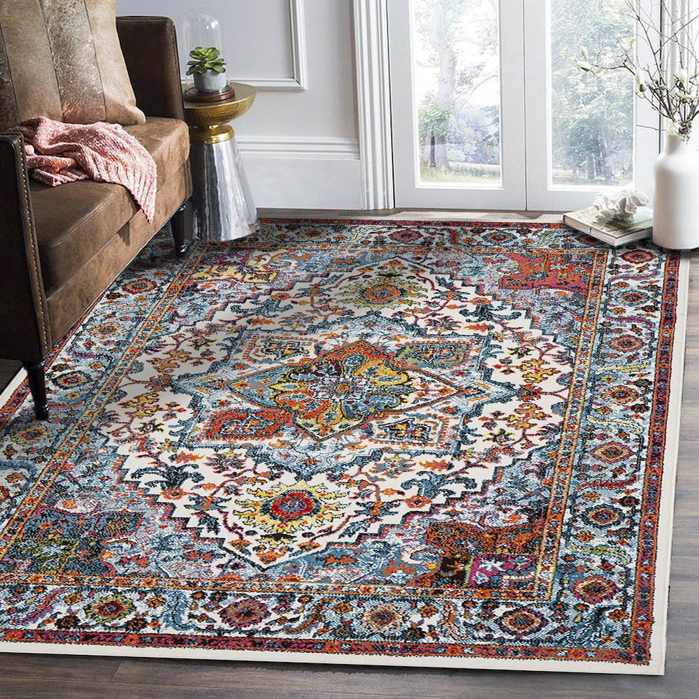 Fusion Olefin Area Rug Indoor in White/Blue, 2'3" x 7'. Picture 7