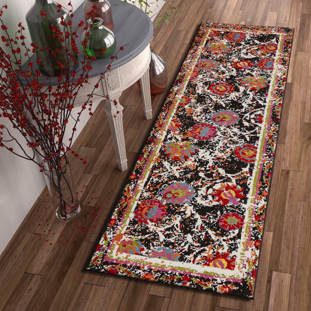 Fusion Jute Area Rug Indoor in Black/Multicolored, 2'3" x 7'. Picture 9
