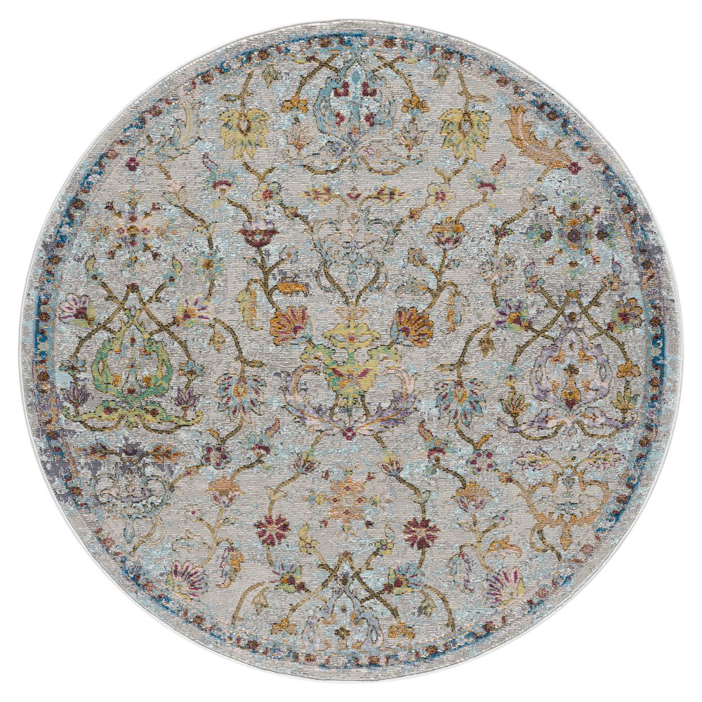 Gala Durable Performance Area Rug Indoor in Gray/Multicolored, 5'3" Round. Picture 1