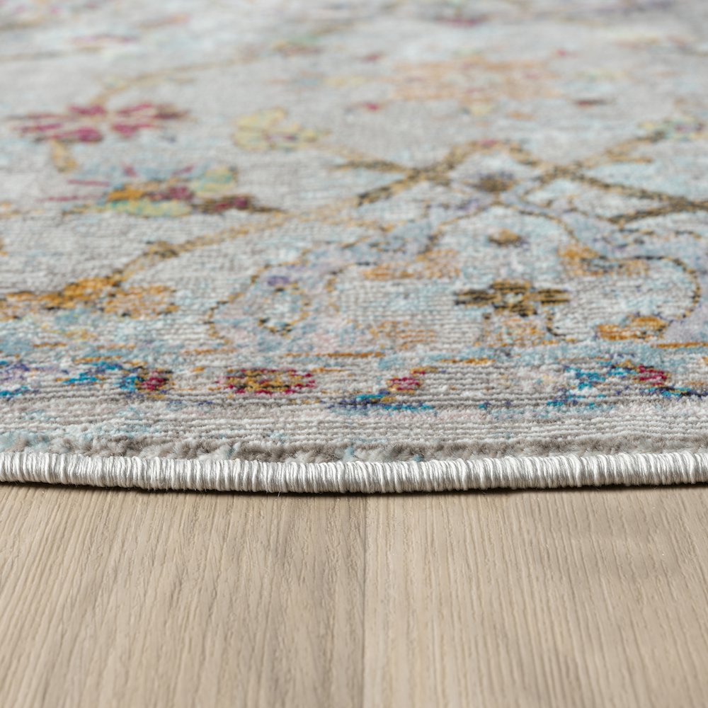 Gala Durable Performance Area Rug Indoor in Gray/Multicolored, 5'3" Round. Picture 3