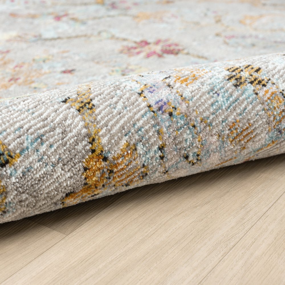Gala Durable Performance Area Rug Indoor in Gray/Multicolored, 5'3" Round. Picture 4