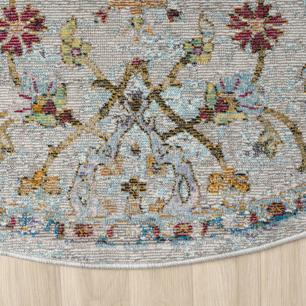 Gala Durable Performance Area Rug Indoor in Gray/Multicolored, 5'3" Round. Picture 8