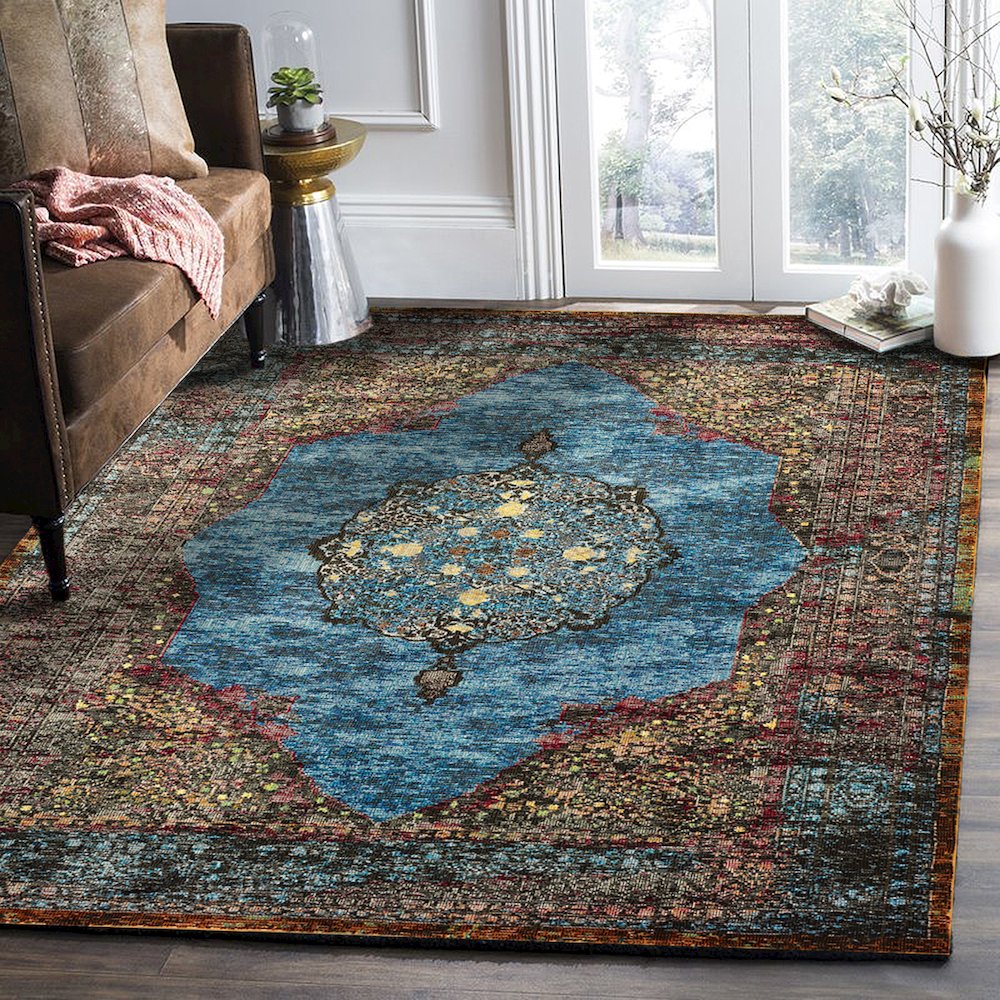 Gala Durable Performance Area Rug Indoor in Blue/Multicolored, 1'10" x 3'. Picture 2