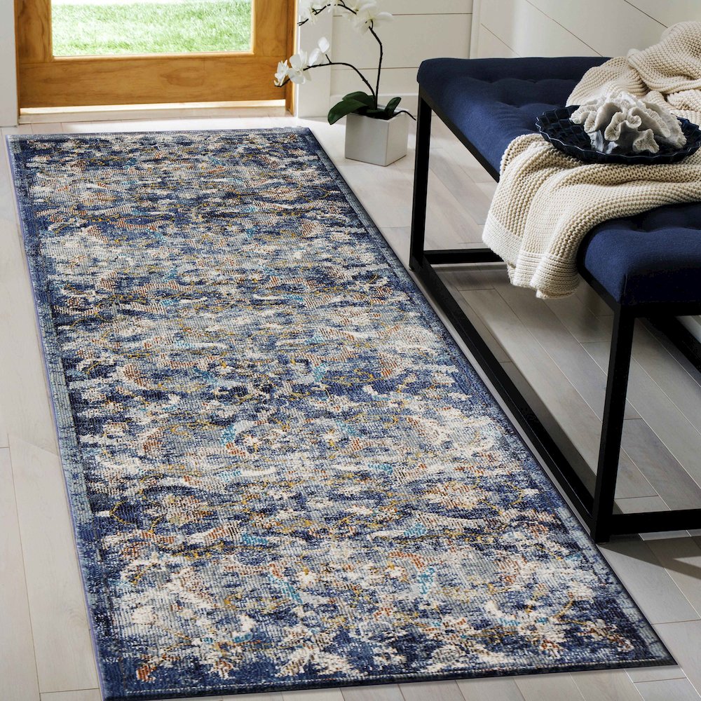 Gala Durable Performance Area Rug Indoor in Blue/Multicolored, 1'10" x 3'. Picture 2