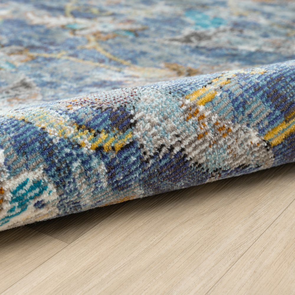 Gala Durable Performance Area Rug Indoor in Blue/Multicolored, 5'3" Round. Picture 4