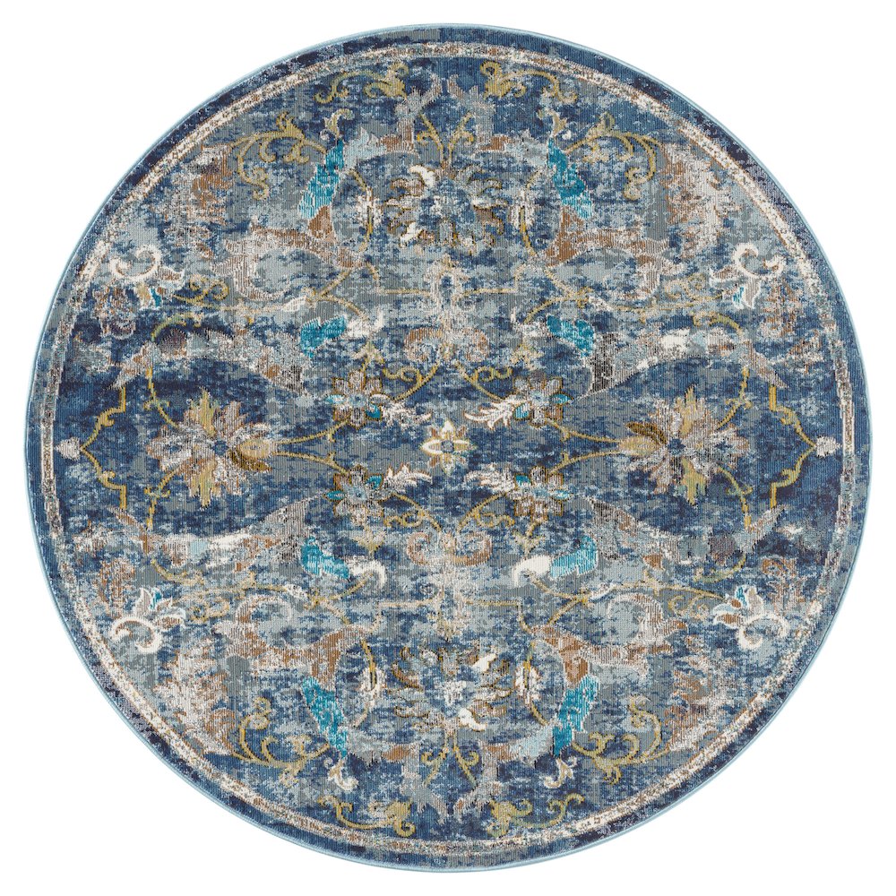 Gala Durable Performance Area Rug Indoor in Blue/Multicolored, 5'3" Round. Picture 1