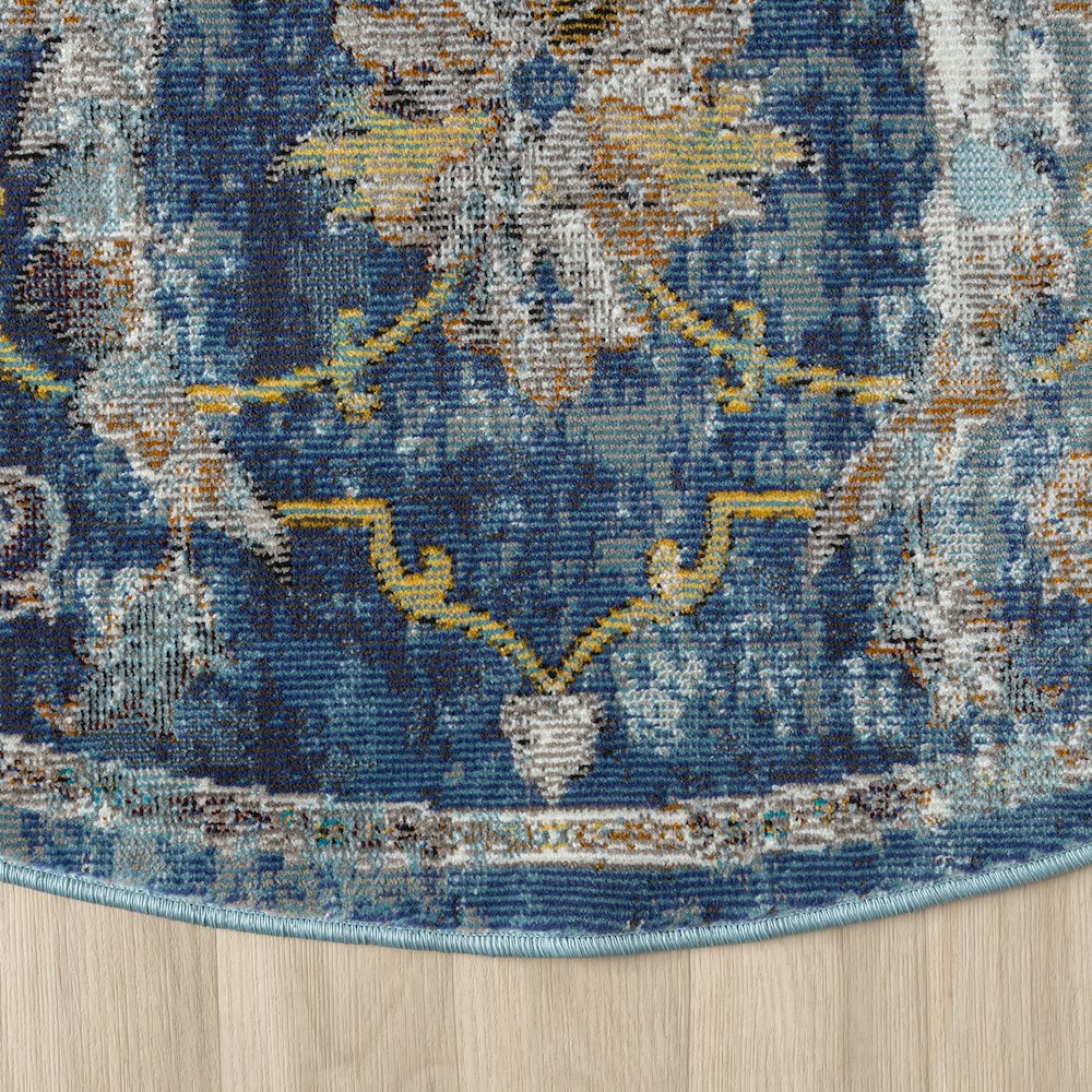 Gala Durable Performance Area Rug Indoor in Blue/Multicolored, 5'3" Round. Picture 8