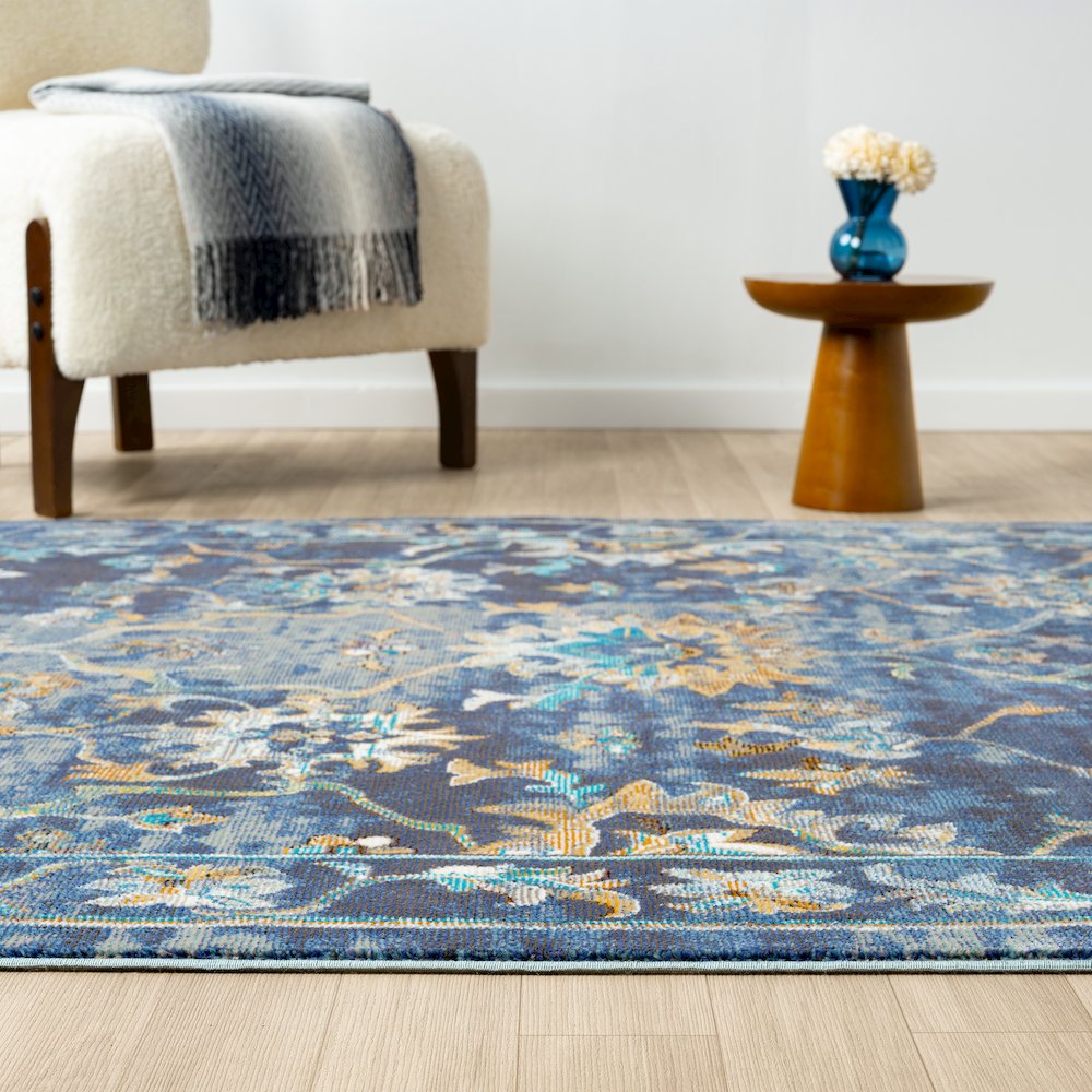 Gala Durable Performance Area Rug Indoor in Blue/Multicolored, 1'10" x 3'. Picture 3