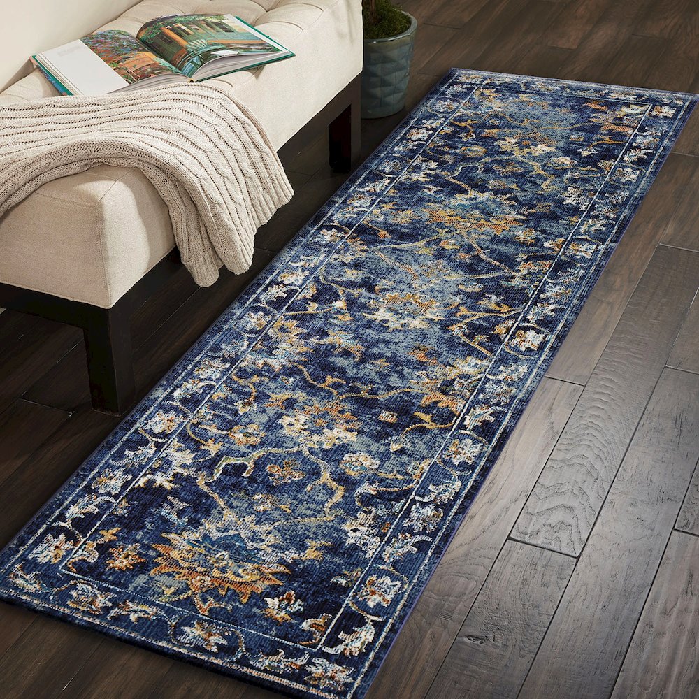 Gala Durable Performance Area Rug Indoor in Blue/Multicolored, 1'10" x 3'. Picture 2