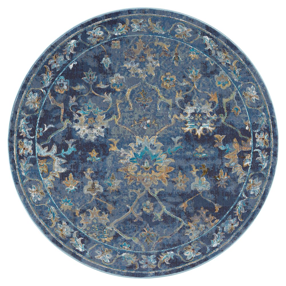 Gala Durable Performance Area Rug Indoor in Blue/Multicolored, 5'3" Round. Picture 1