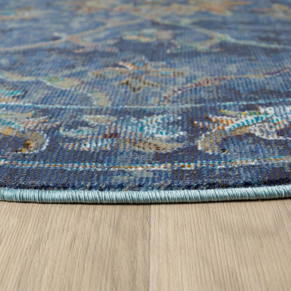 Gala Durable Performance Area Rug Indoor in Blue/Multicolored, 5'3" Round. Picture 3