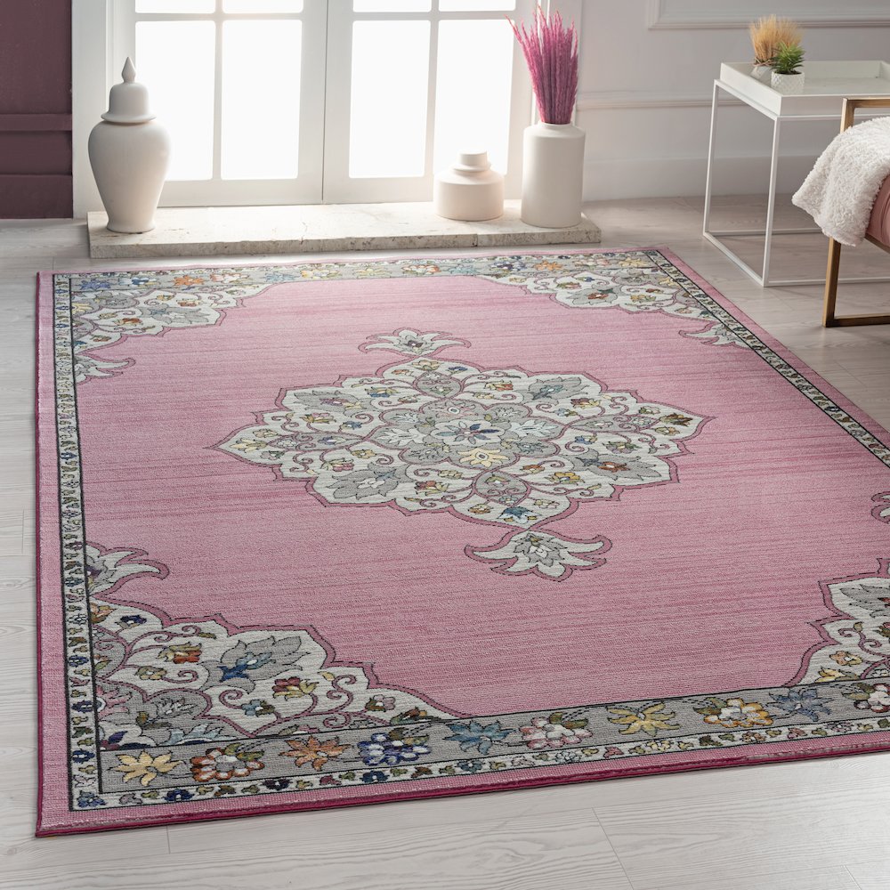 Gala Durable Performance Area Rug Indoor in Pink/Multicolored, 7'6" x 9'6". Picture 7