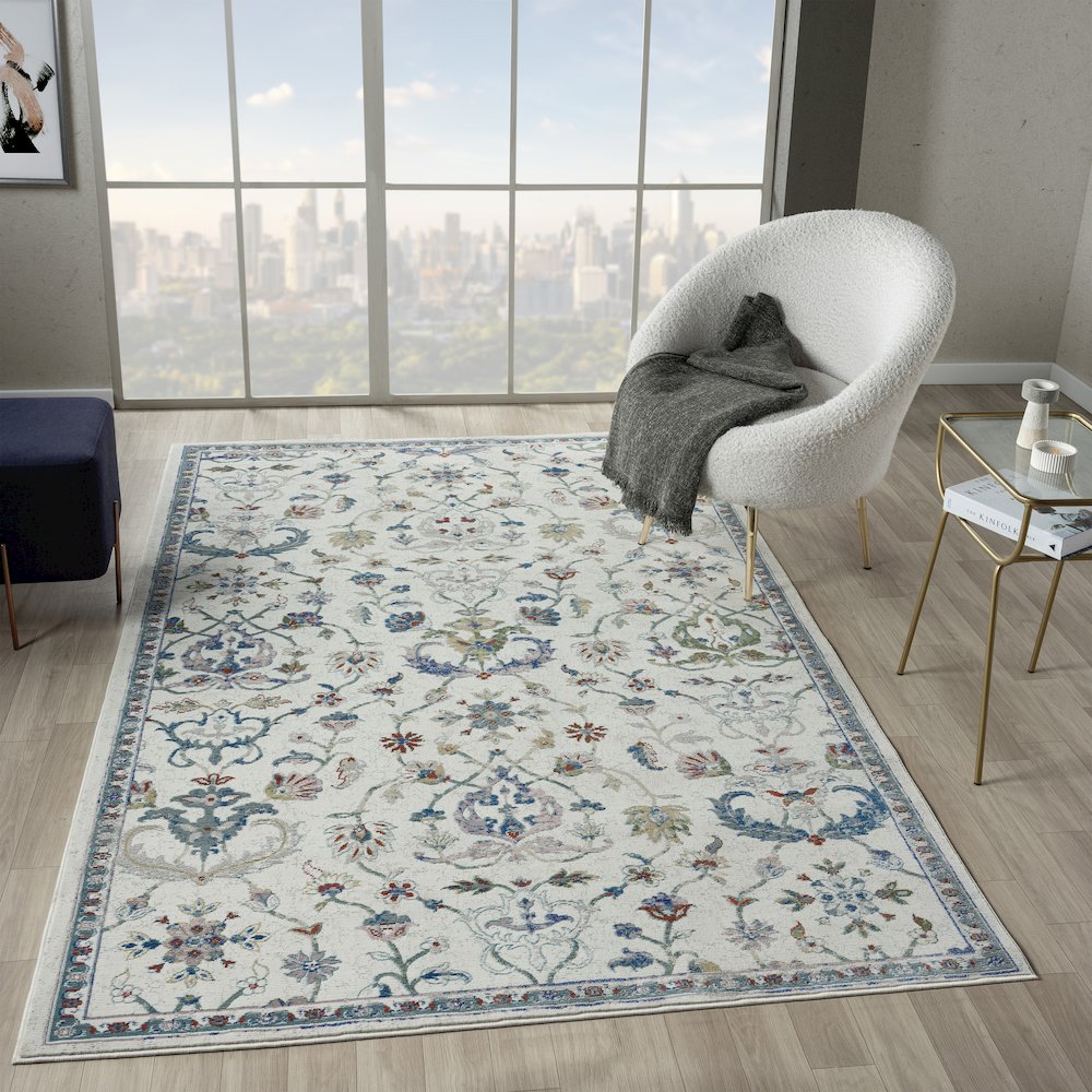Gala Durable Performance Area Rug Indoor in Ivory/Blue, 2'3" x 8'9". Picture 2