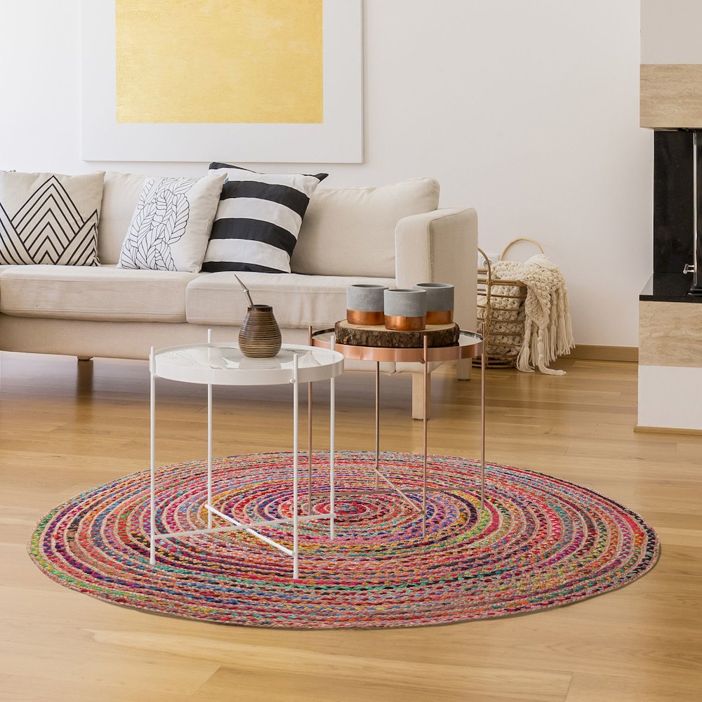 Havana Cotton Blend Area Rug Indoor in Tan/Multicolored, 3' Round. Picture 2