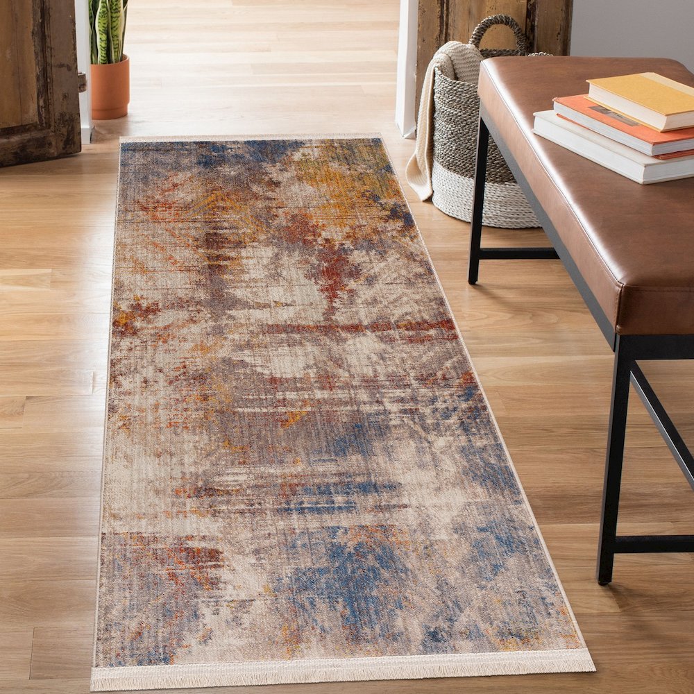 Holi Durable Performance Area Rug Indoor in Gray/Blue, 2' x 6'. Picture 7