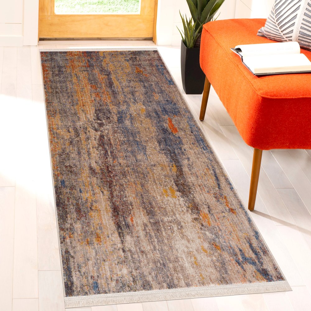 Holi Durable Performance Area Rug Indoor in Beige/Blue, 2' x 6'. Picture 7