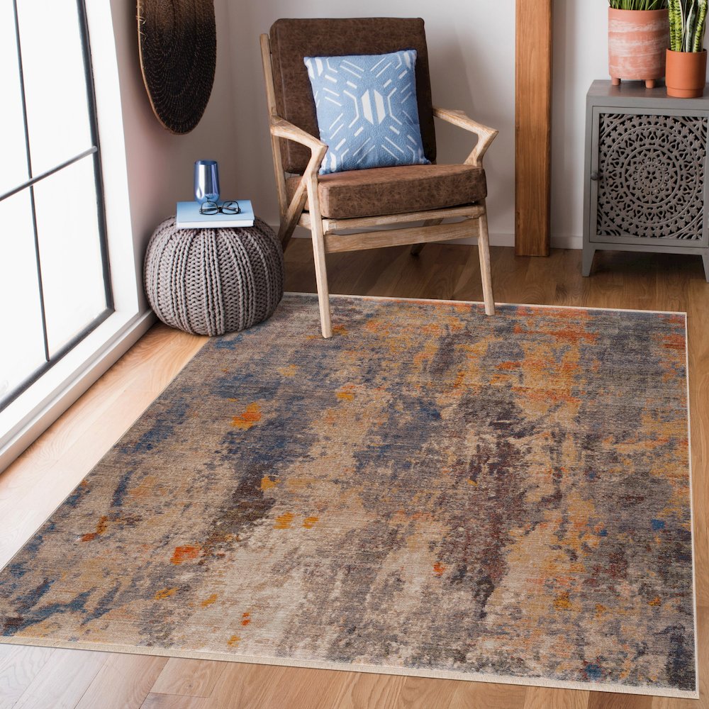 Holi Durable Performance Area Rug Indoor in Beige/Blue, 4' x 6'. Picture 7