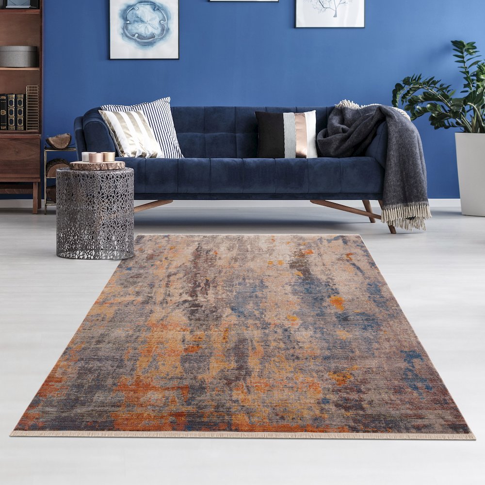 Holi Durable Performance Area Rug Indoor in Beige/Blue, 4' x 6'. Picture 8
