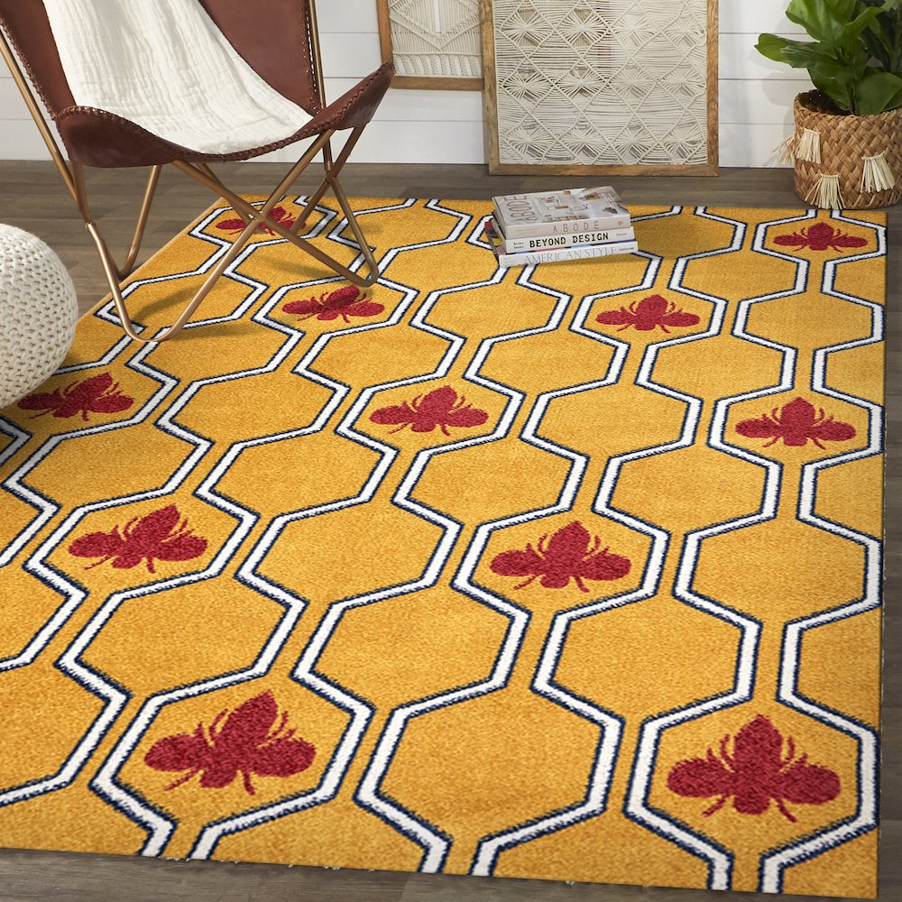 Harmony Durable Performance Area Rug Indoor in Yellow/Red, 7'9" x 9'5". Picture 8