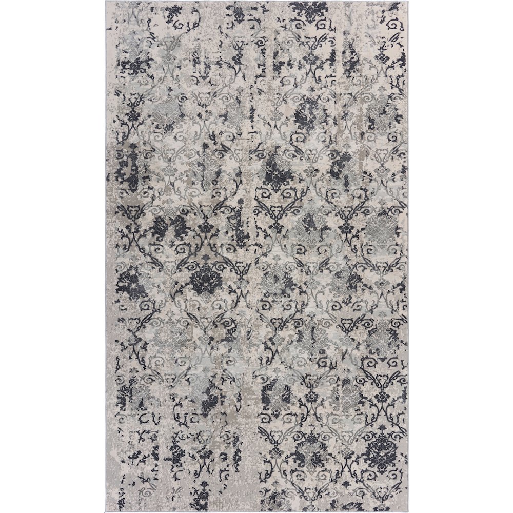 Neutral Distressed Damask Contemporary Accent Rug. Picture 1