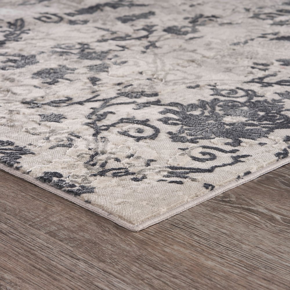Neutral Distressed Damask Contemporary Accent Rug. Picture 3