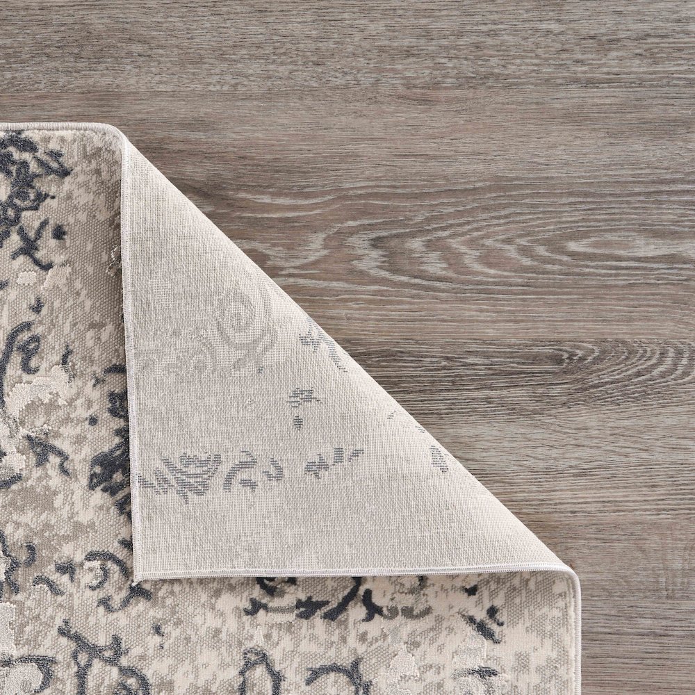 Neutral Distressed Damask Contemporary Accent Rug. Picture 4