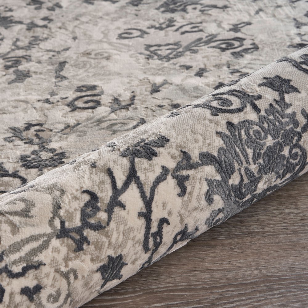 Neutral Distressed Damask Contemporary Accent Rug. Picture 5