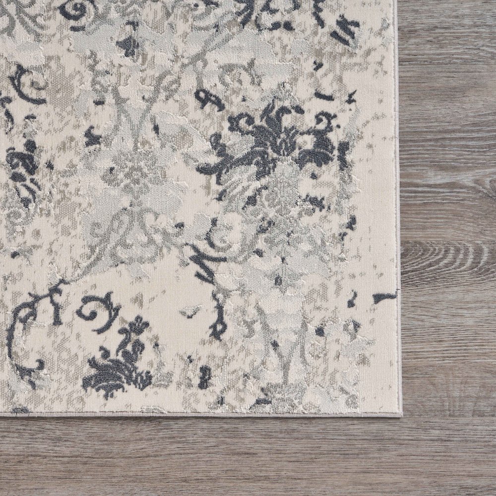 Neutral Distressed Damask Contemporary Accent Rug. Picture 6