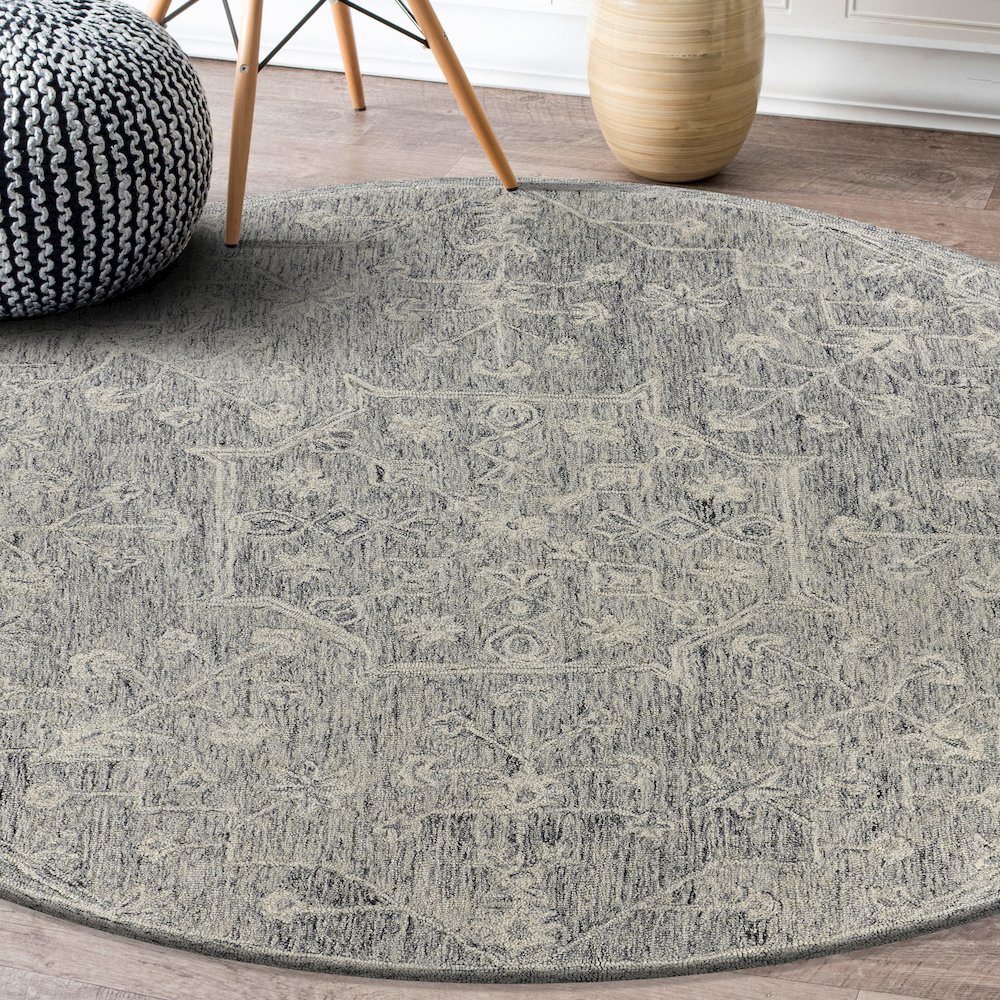 Juniper Wool Area Rug Indoor in Silver/Gray, 7'9" Round. Picture 7