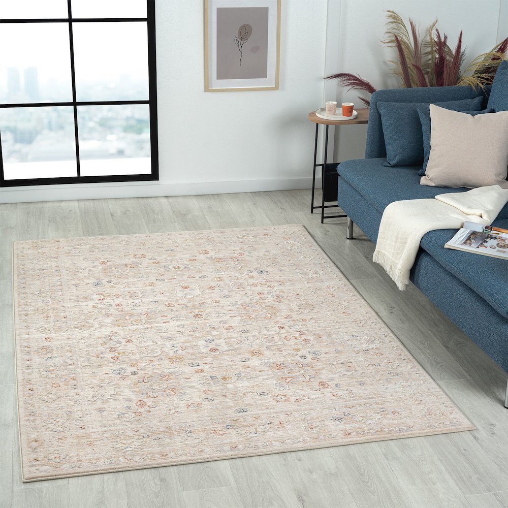 Lancaster Performance Blend Area Rug Indoor in Beige/Red, 4' X 6'. Picture 2