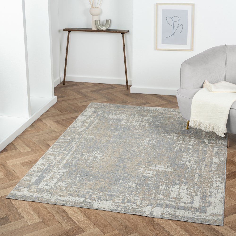 Lanham Durable Performance Area Rug Indoor in Gray/Ivory, 5' x 7'. Picture 2