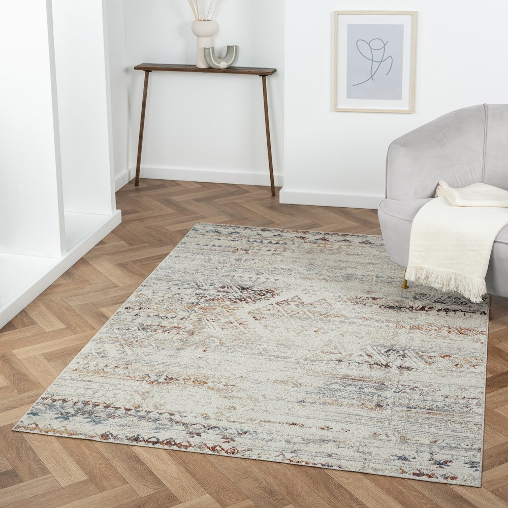 Lanham Durable Performance Area Rug Indoor in Gray/Multicolored, 5' x 7'. Picture 2