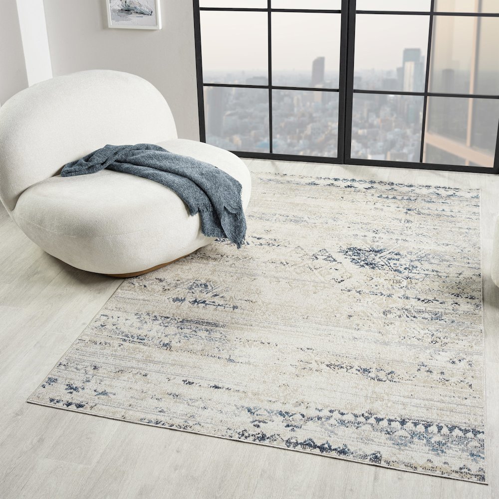 Lanham Durable Performance Area Rug Indoor in Ivory/Blue, 2' x 3'. Picture 8
