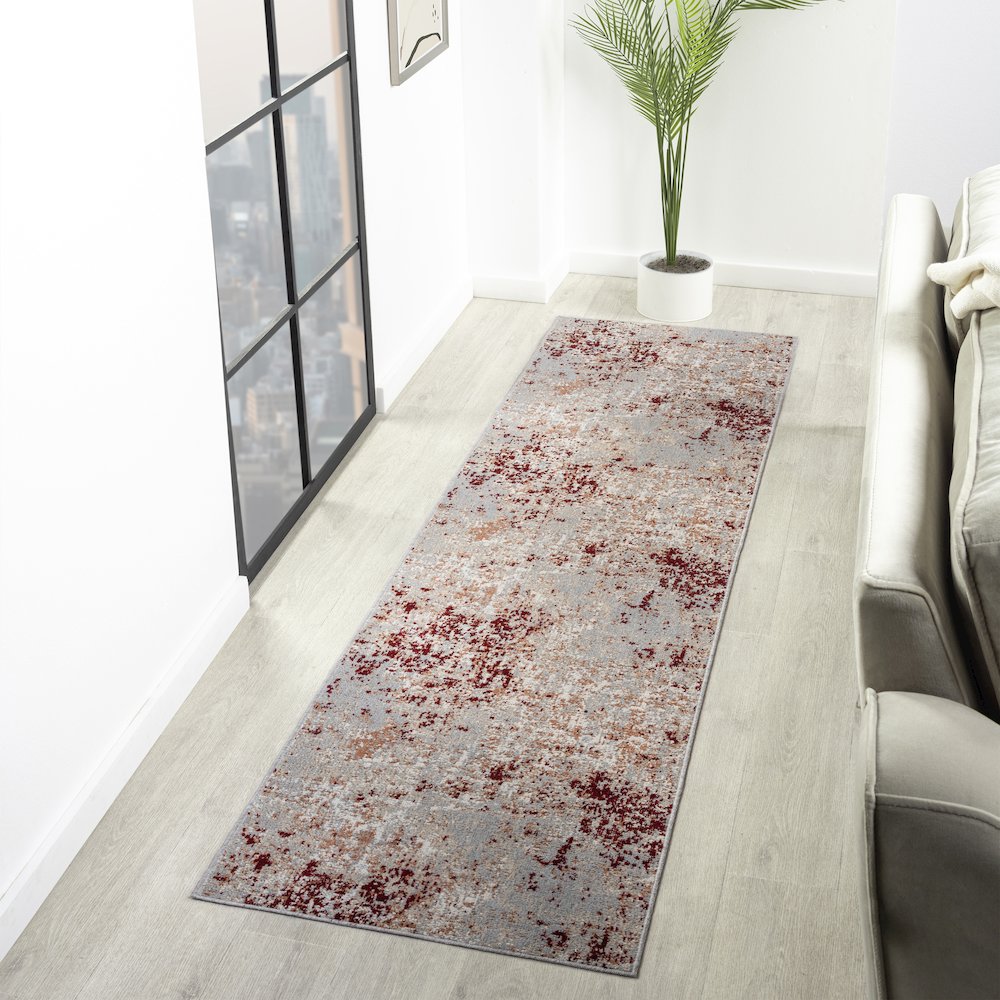Lanham Durable Performance Area Rug Indoor in Red/Gray, 2' x 8'. Picture 2