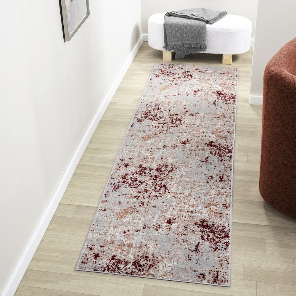 Lanham Durable Performance Area Rug Indoor in Red/Gray, 2' x 8'. Picture 8