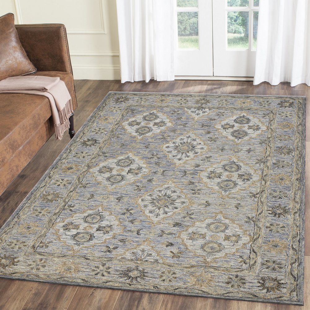 Modern Traditions Wool Area Rug Indoor in Blue, 5' x 7'9". Picture 8