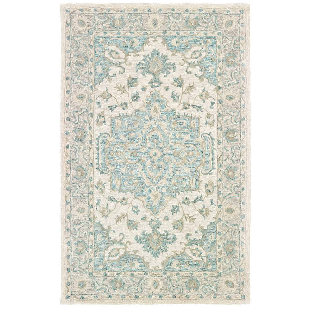 Modern Traditions Wool Area Rug Indoor in Blue/Gray, 5' x 7'9". Picture 1