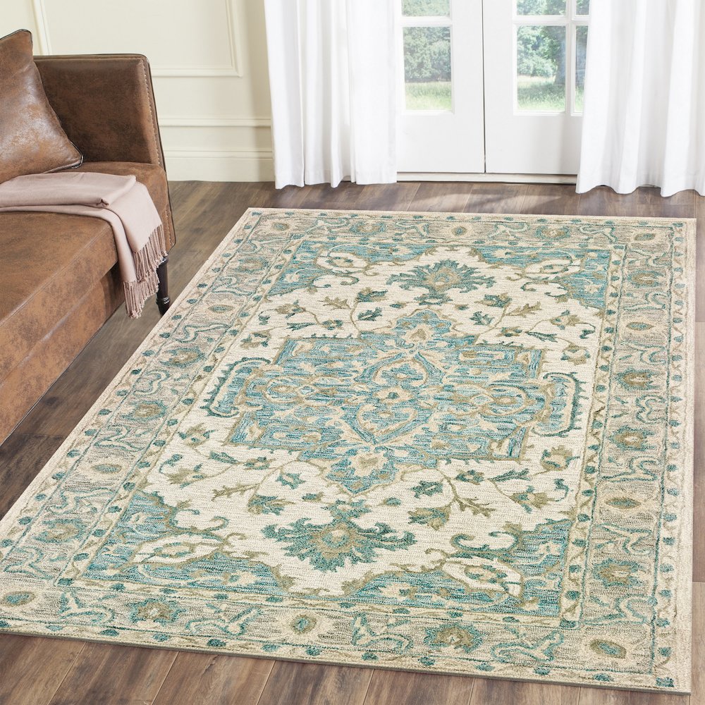 Modern Traditions Wool Area Rug Indoor in Blue/Gray, 5' x 7'9". Picture 8