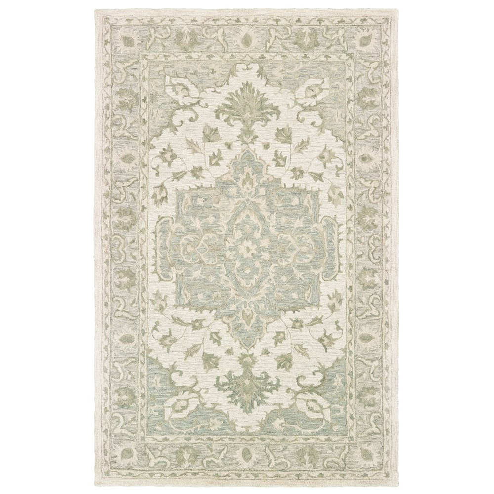Modern Traditions Wool Area Rug Indoor in Green/Gray, 5' x 7'9". Picture 1