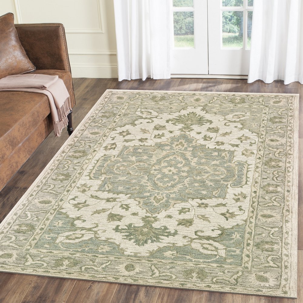 Modern Traditions Wool Area Rug Indoor in Green/Gray, 5' x 7'9". Picture 8