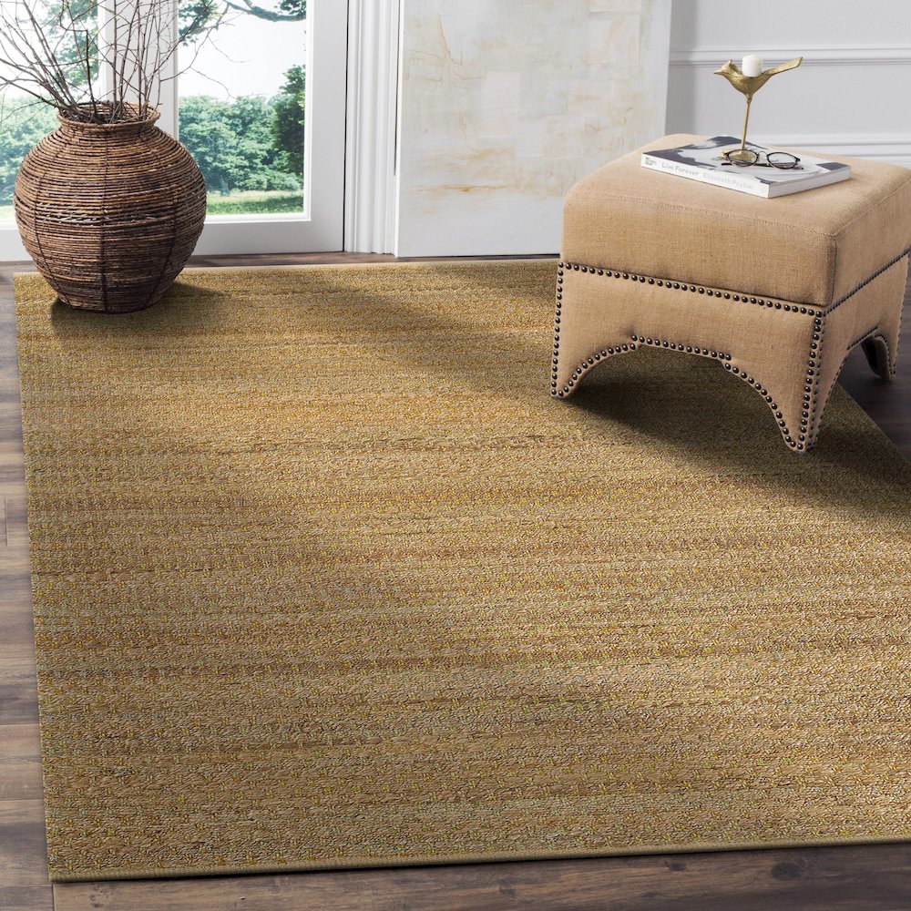 Natural Fiber Jute Blend Area Rug Indoor in Tan/Green, 5' x 7'9". Picture 2
