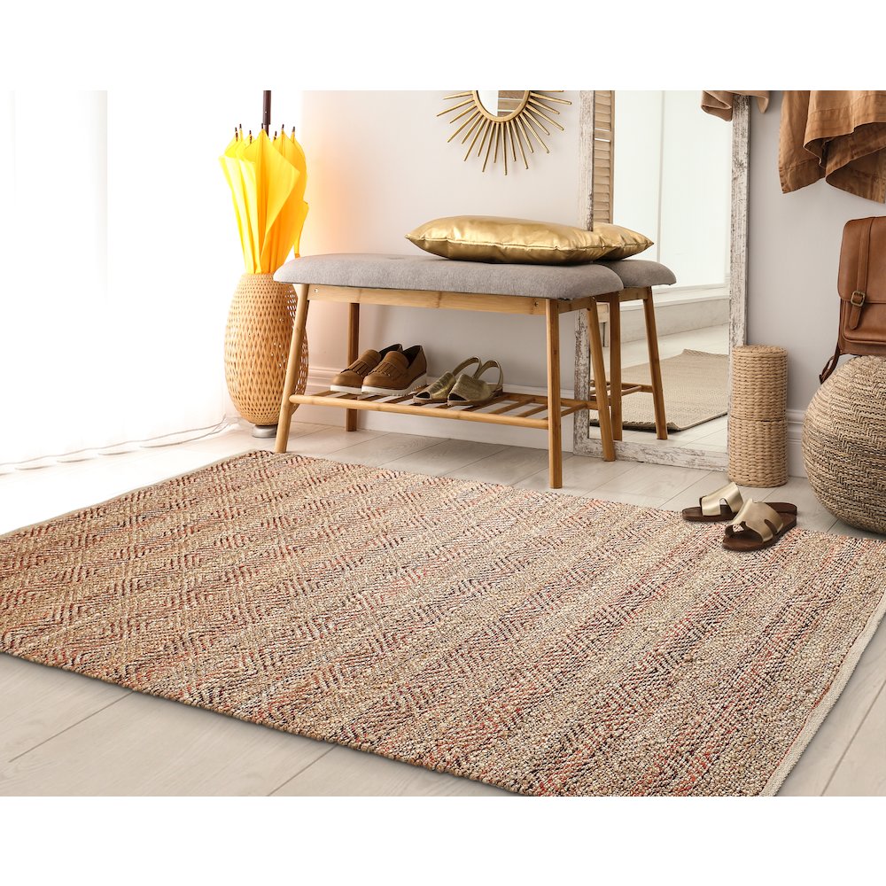 Natural Fiber Cotton Canvas Area Rug Indoor in Tan/Red, 7'9" x 9'9". Picture 6