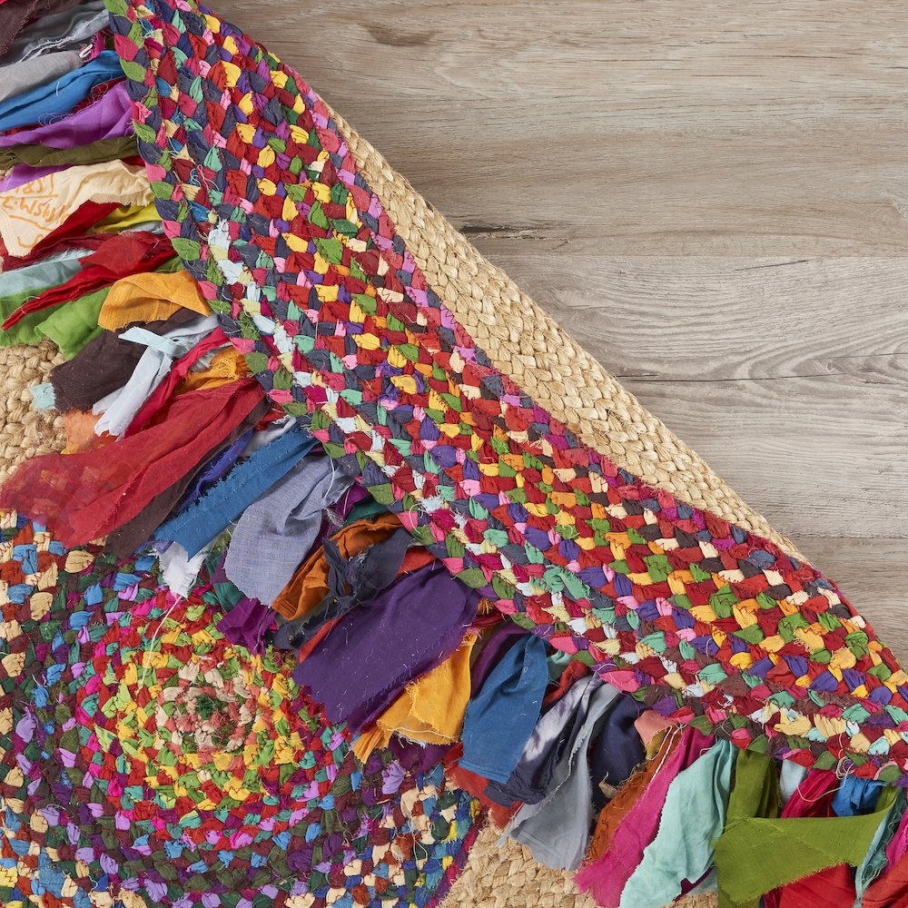 Boutique Jute Cotton Blend Area Rug Indoor in Tan/Multicolored, 3'6" Round. Picture 3