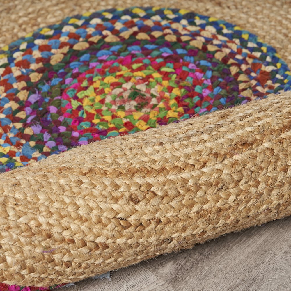 Boutique Jute Cotton Blend Area Rug Indoor in Tan/Multicolored, 3'6" Round. Picture 4