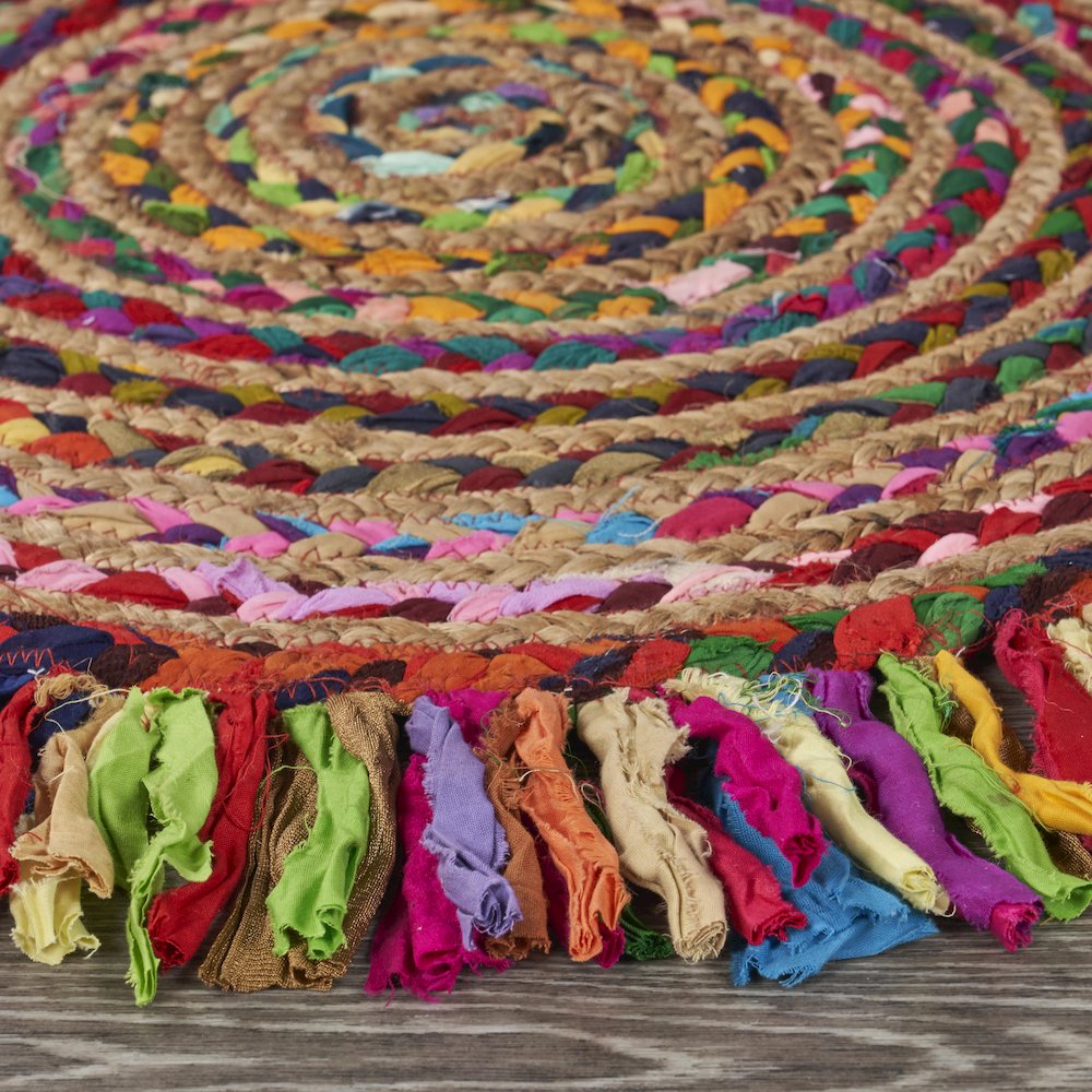 Boutique Jute Cotton Blend Area Rug Indoor in Red/Multicolored, 3'6" Round. Picture 3