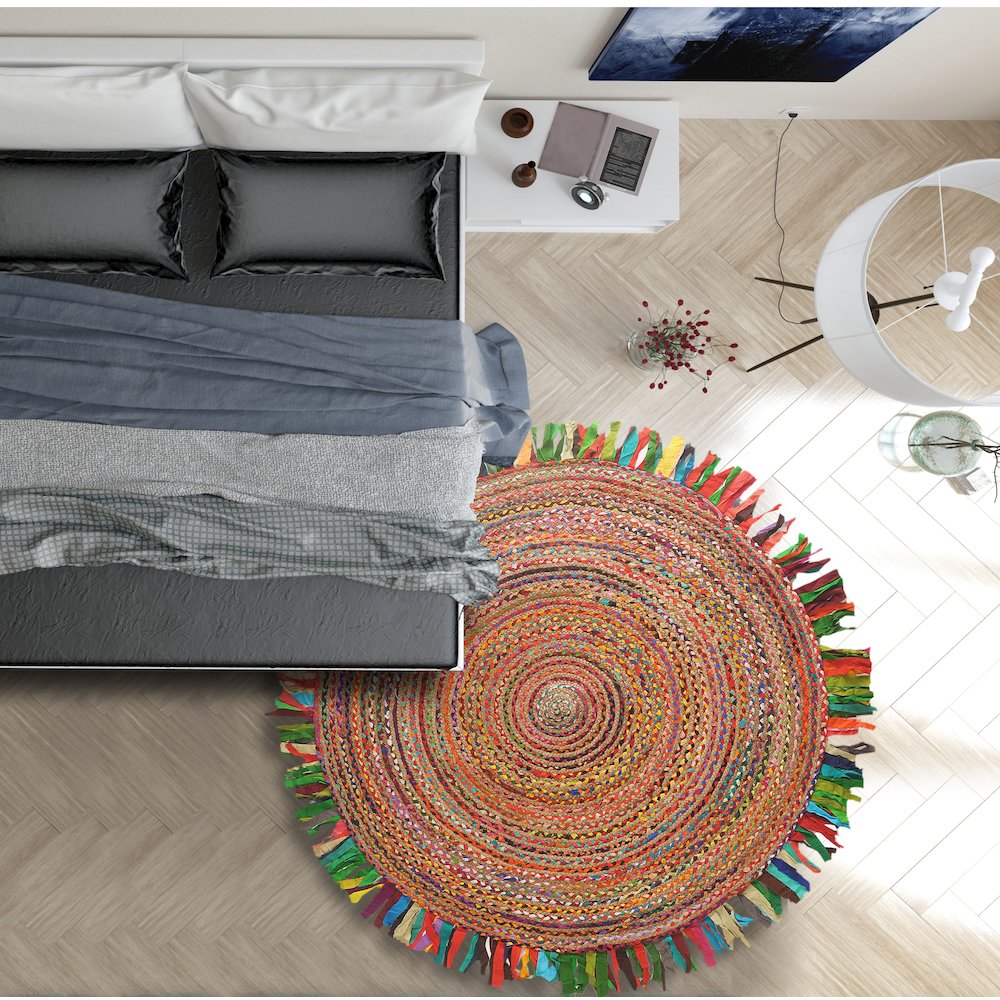 Boutique Jute Cotton Blend Area Rug Indoor in Red/Multicolored, 3'6" Round. Picture 7