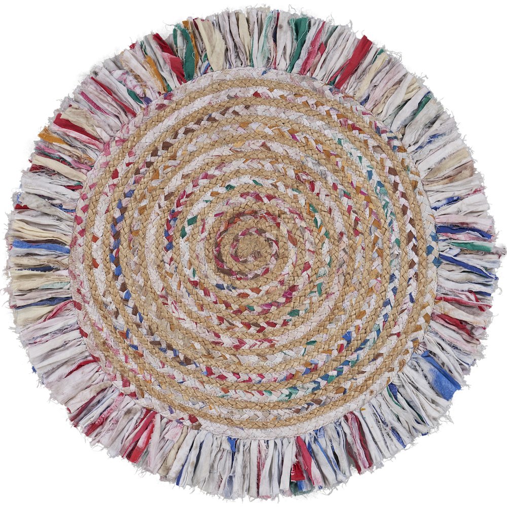 Boutique Jute Cotton Blend Area Rug Indoor in White/Multicolored, 3'6" Round. Picture 1