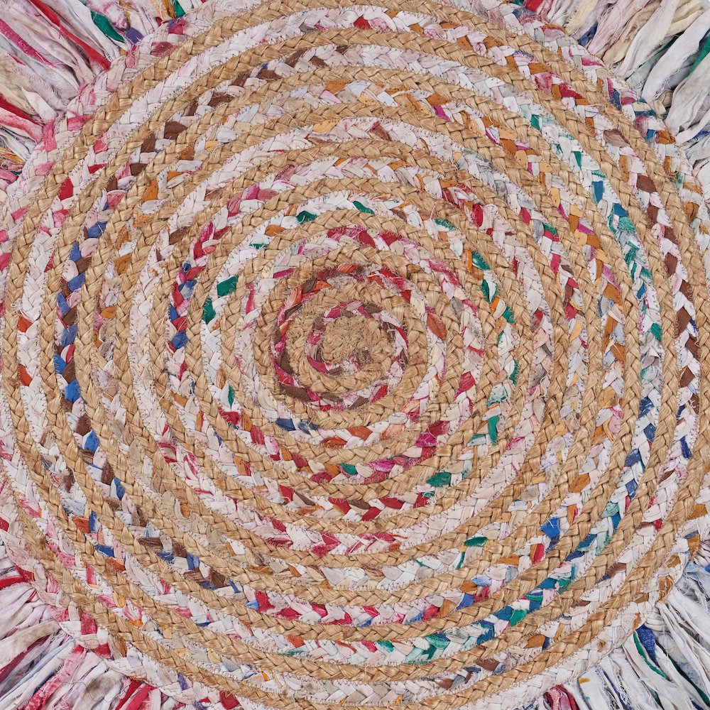 Boutique Jute Cotton Blend Area Rug Indoor in White/Multicolored, 3'6" Round. Picture 2