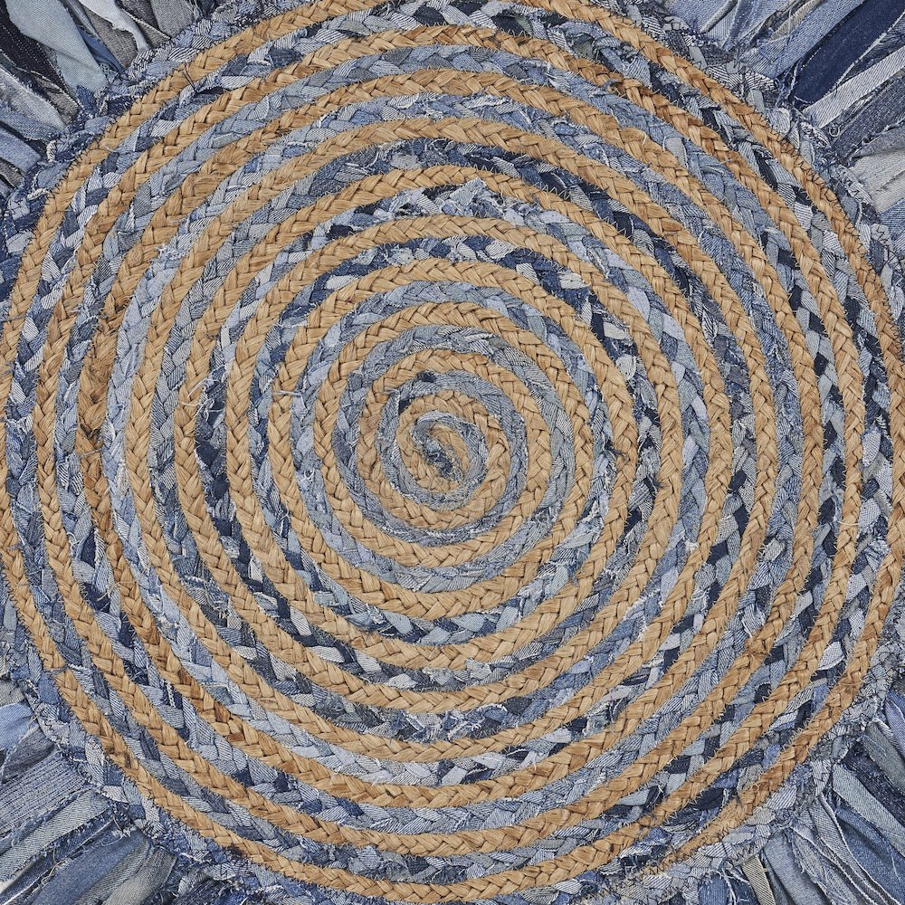 Boutique Jute Cotton Blend Area Rug Indoor in Blue/Multicolored, 3'6" Round. Picture 2